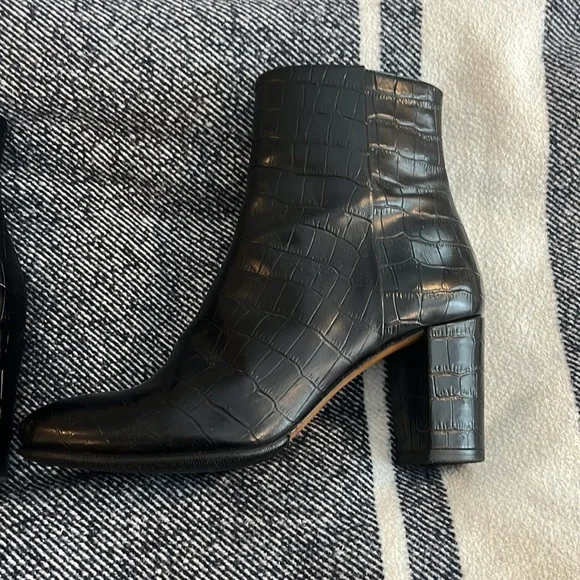 Sezane Black Croc-Embossed Ankle Boots - Picture 2 of 8